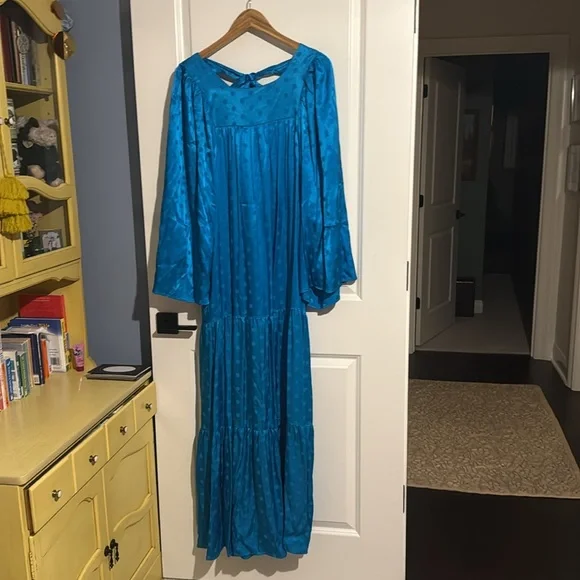 Anthropologie Happy Nature polka dot satin maxi boho dress L EUC - Picture 5 of 6